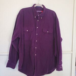 Vtg Norsport Mens Sz XL Cotton Purple Button Down Flannel Preppy Cottage Core